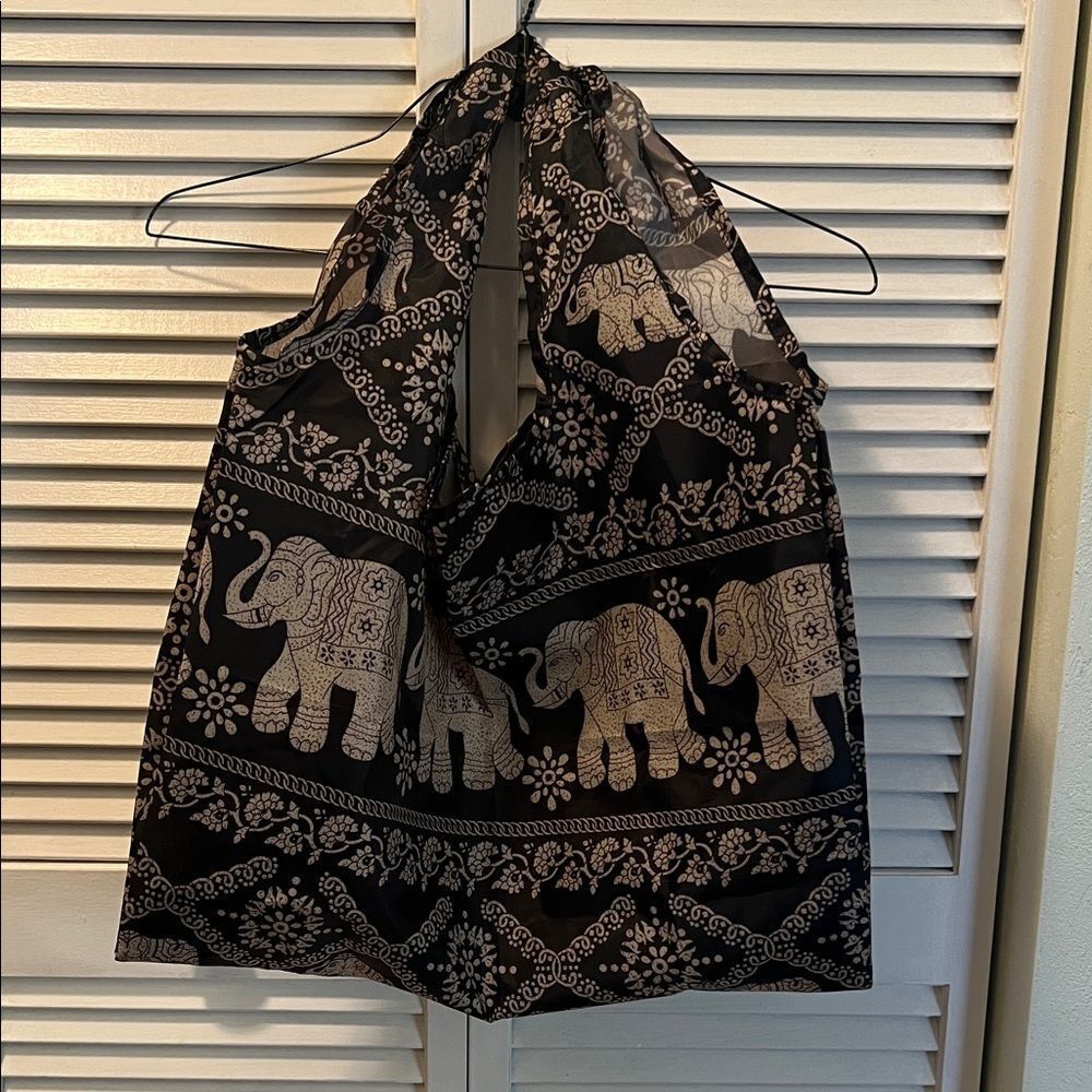#1189: Unisex Elegant Moments Black and White Elephant Halter Top